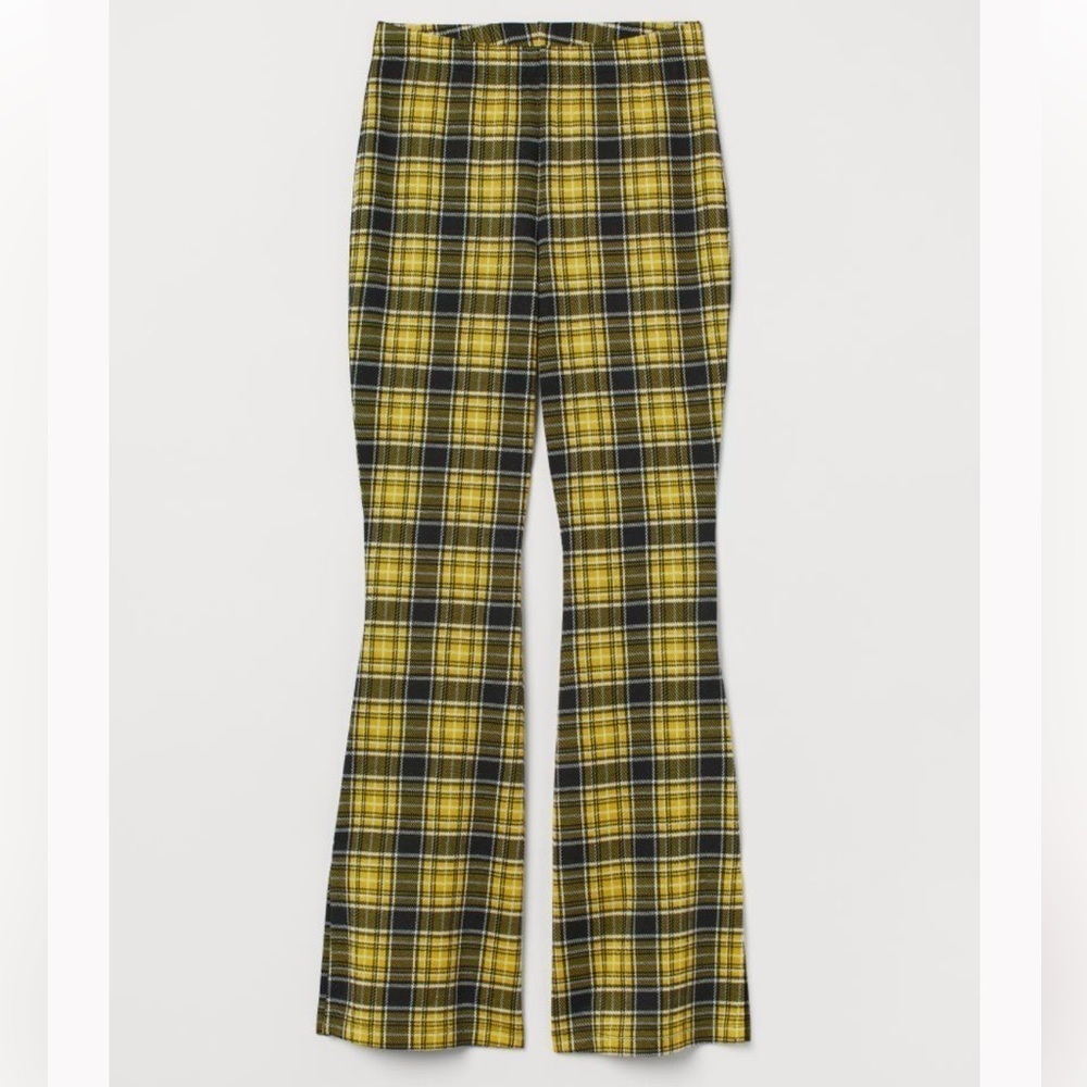 Divided Yellow and Black Plaid Flared Pants